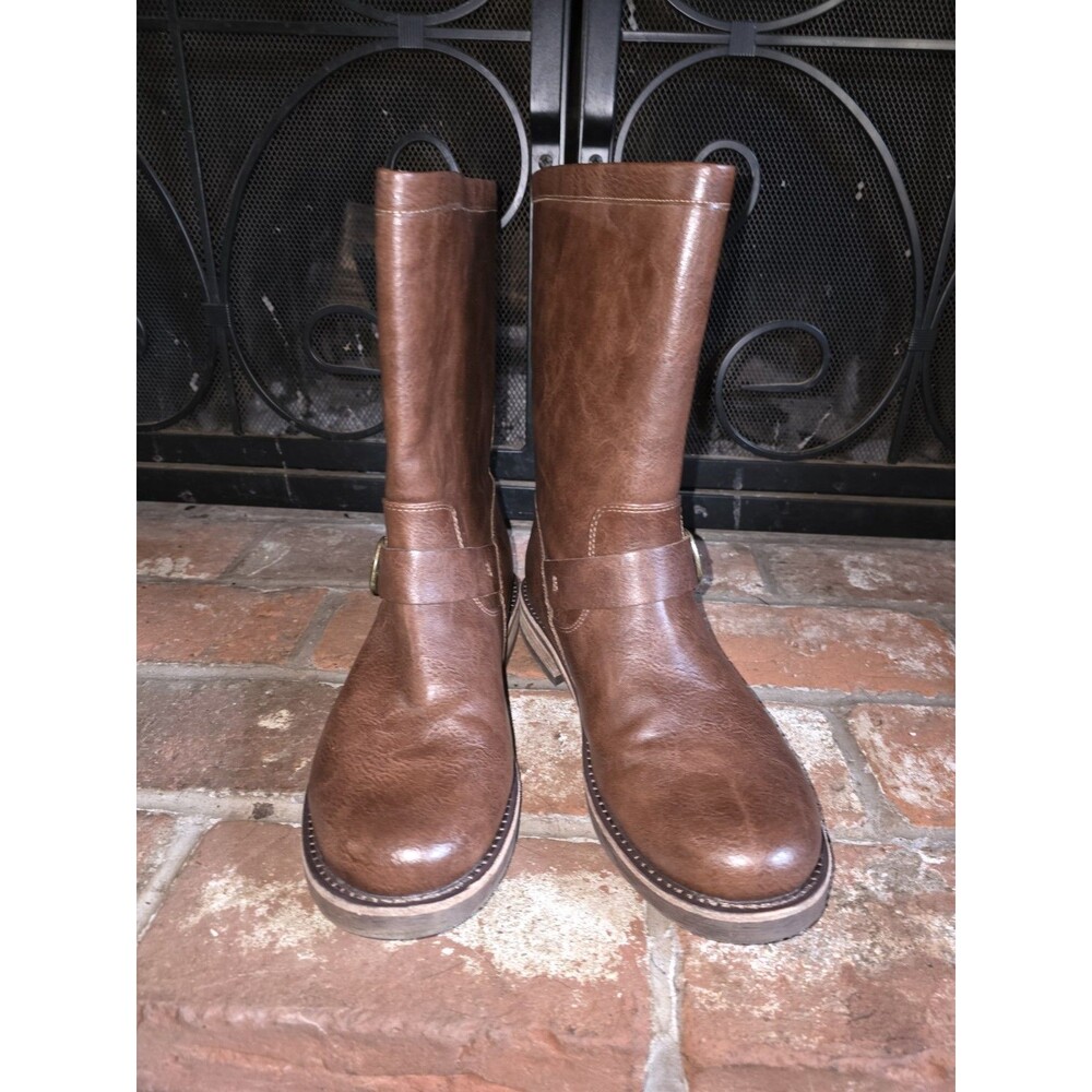Frye & Co Chesnee Short Womens 10 Brown Harness Moto Boots Buckle NWOB